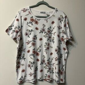 bonnie evans White Floral Knit Short Sleeve Blouse Women's Plus Size 1X